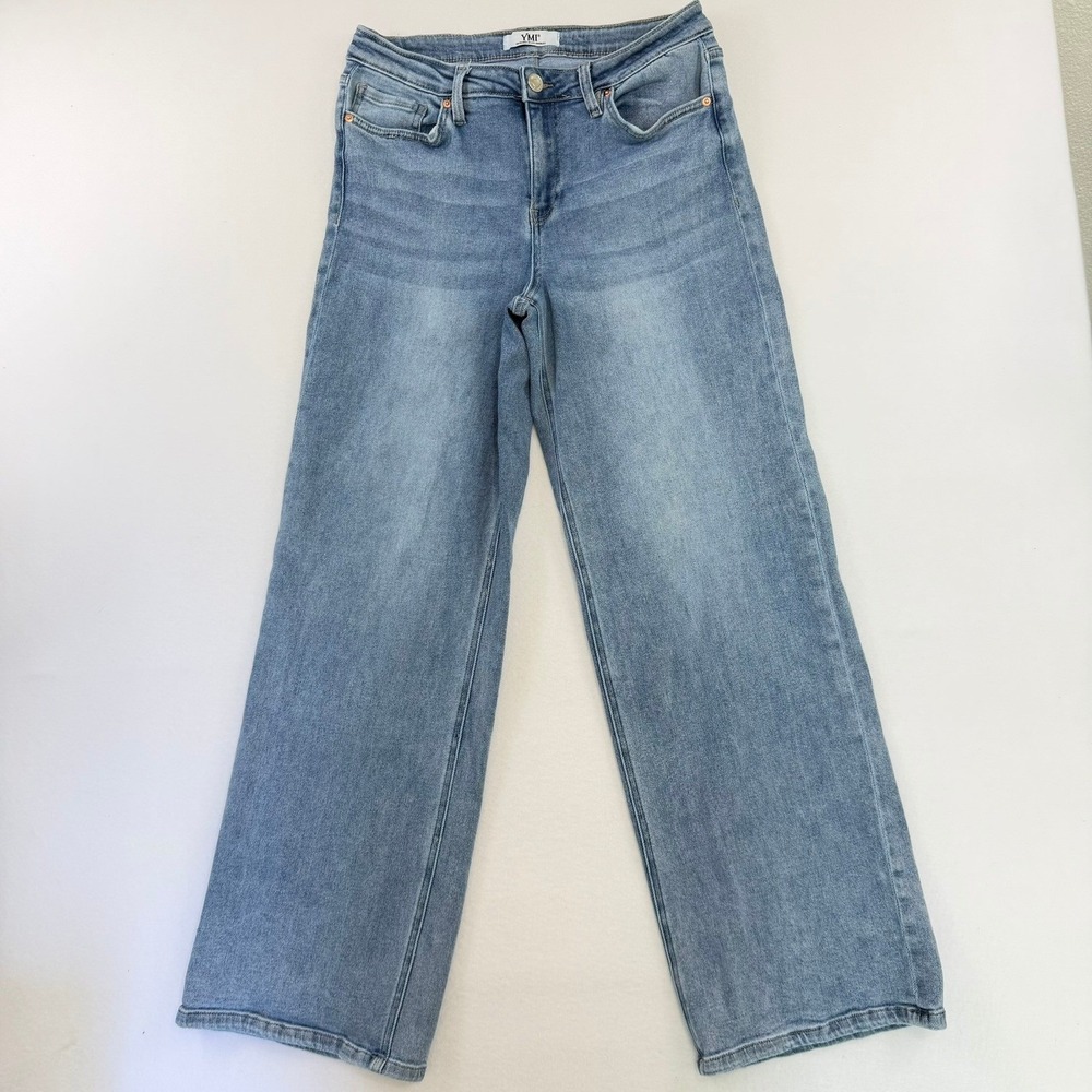 YMI Juniors Wide Leg High Rise Light Wash Denim Jeans Blue Size 13